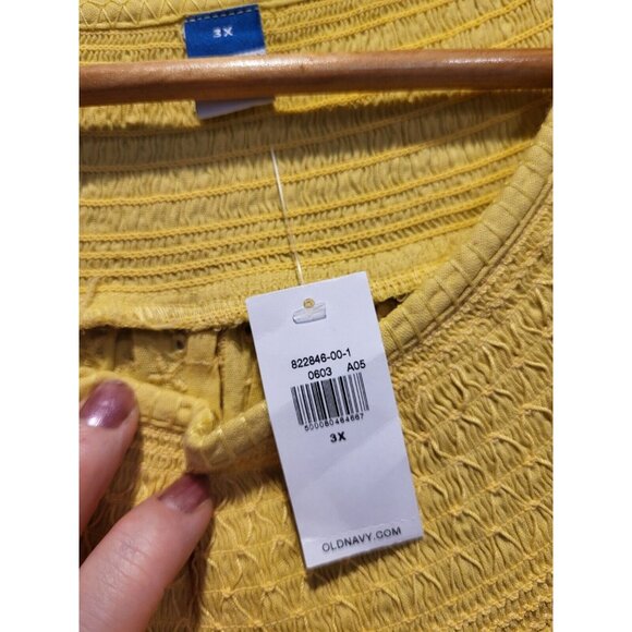 New Old Navy Yellow Eyelet Embroidered Short Puff Sleeve Relaxed Fit Top 3X - Picture 6 of 8